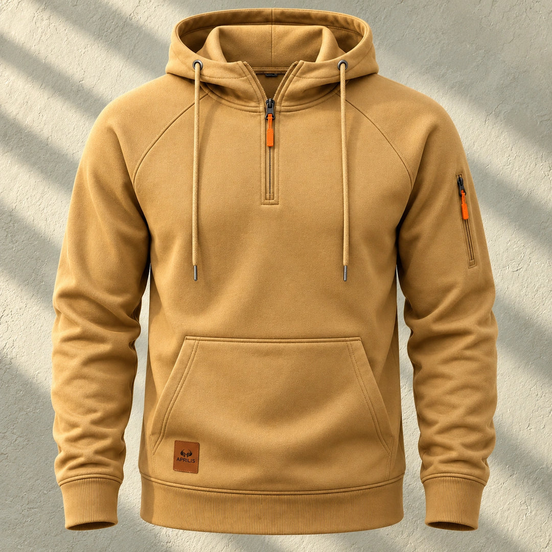 Perry Brushed Fleece Lined Half Zip Hoodie - Khaki