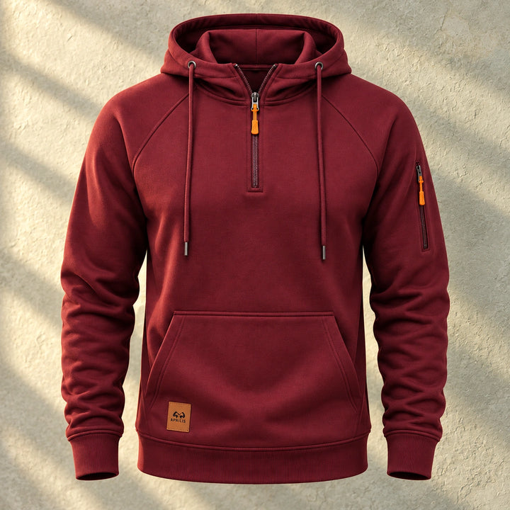 Perry Brushed Fleece Lined Half Zip Hoodie - Red