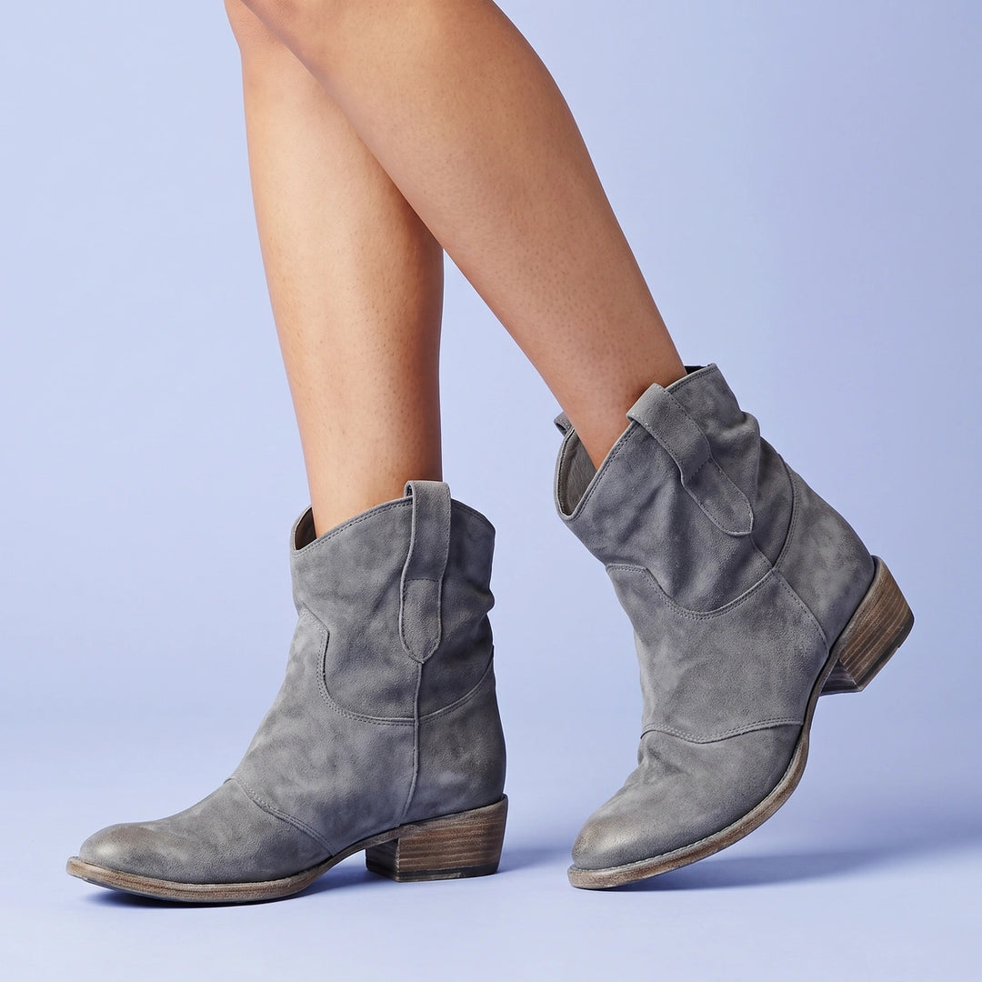 Phoebe Suede Western Ankle Boots - Gray