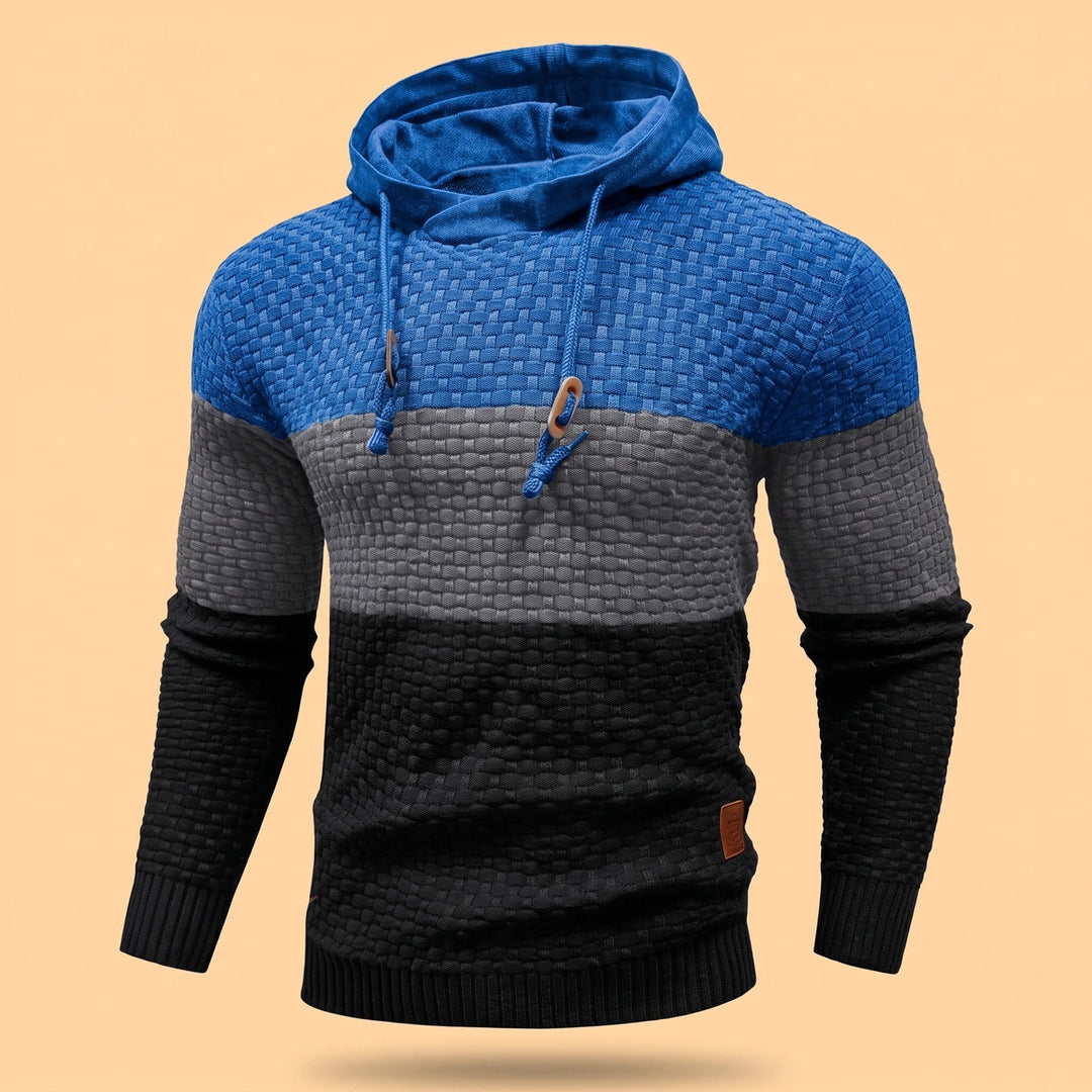 Porter Color Block Knit Hoodie - Blue