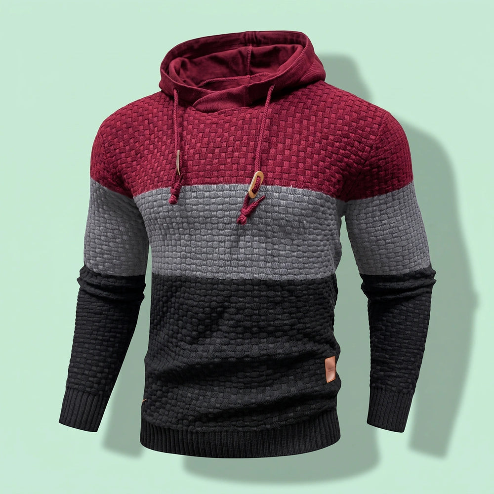 Porter Color Block Knit Hoodie - Red