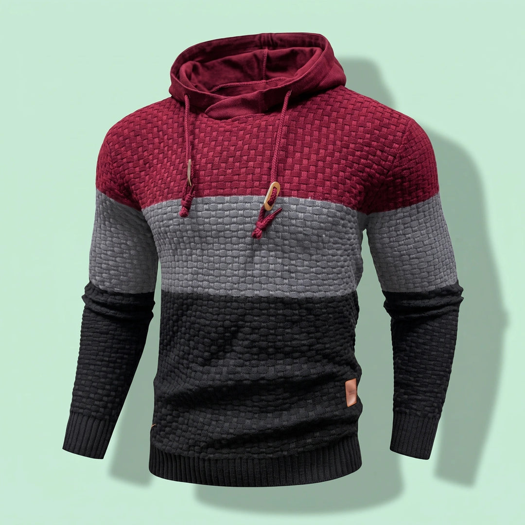 Porter Color Block Knit Hoodie - Red