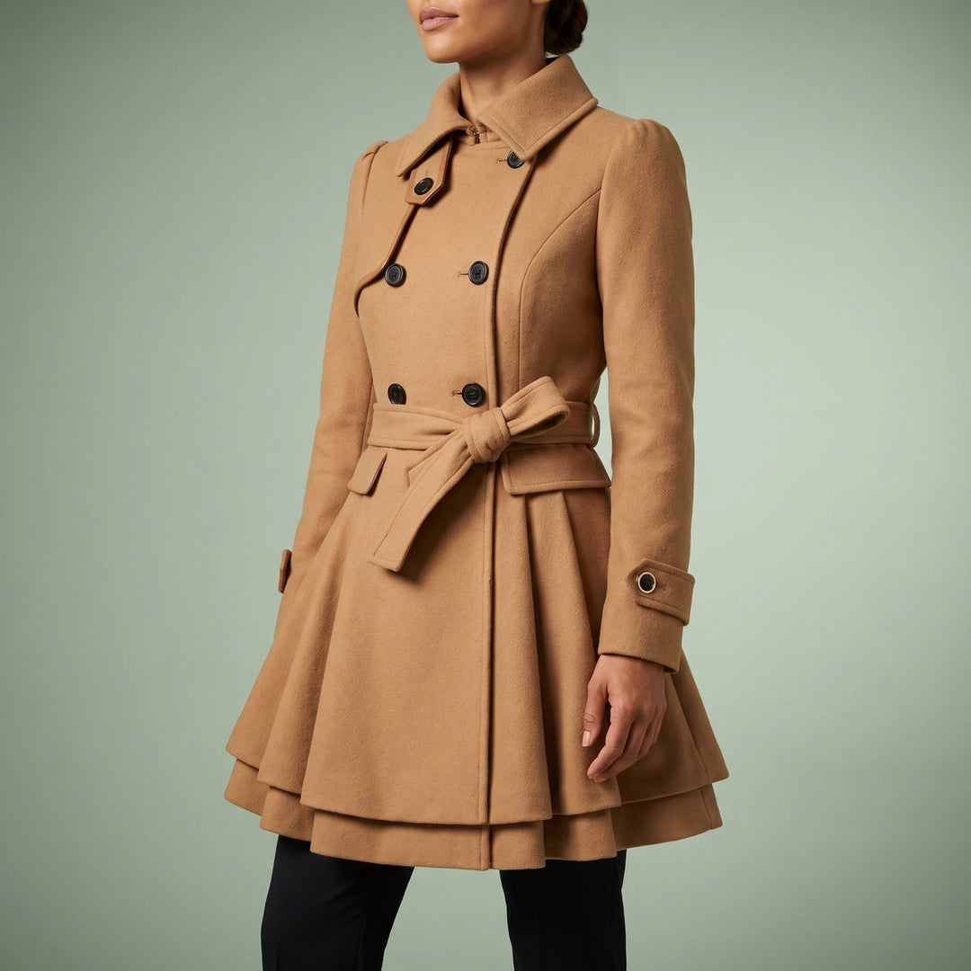 Primrose Belted Flared Wool Coat - Camel