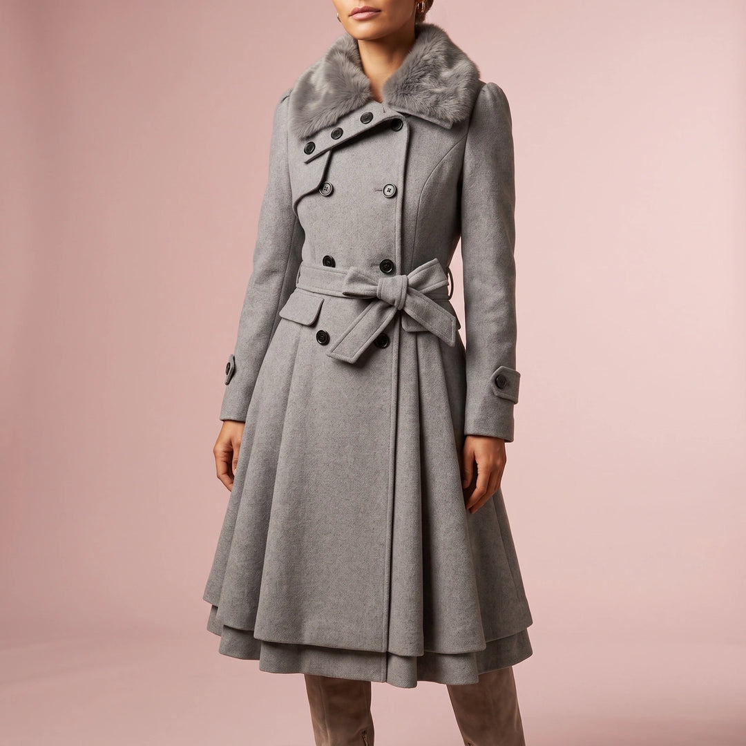 Primrose Belted Flared Wool Coat - Gray