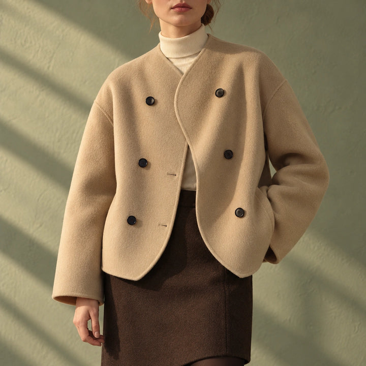 Prudence Wool Cropped Double Breasted Coat - Khaki