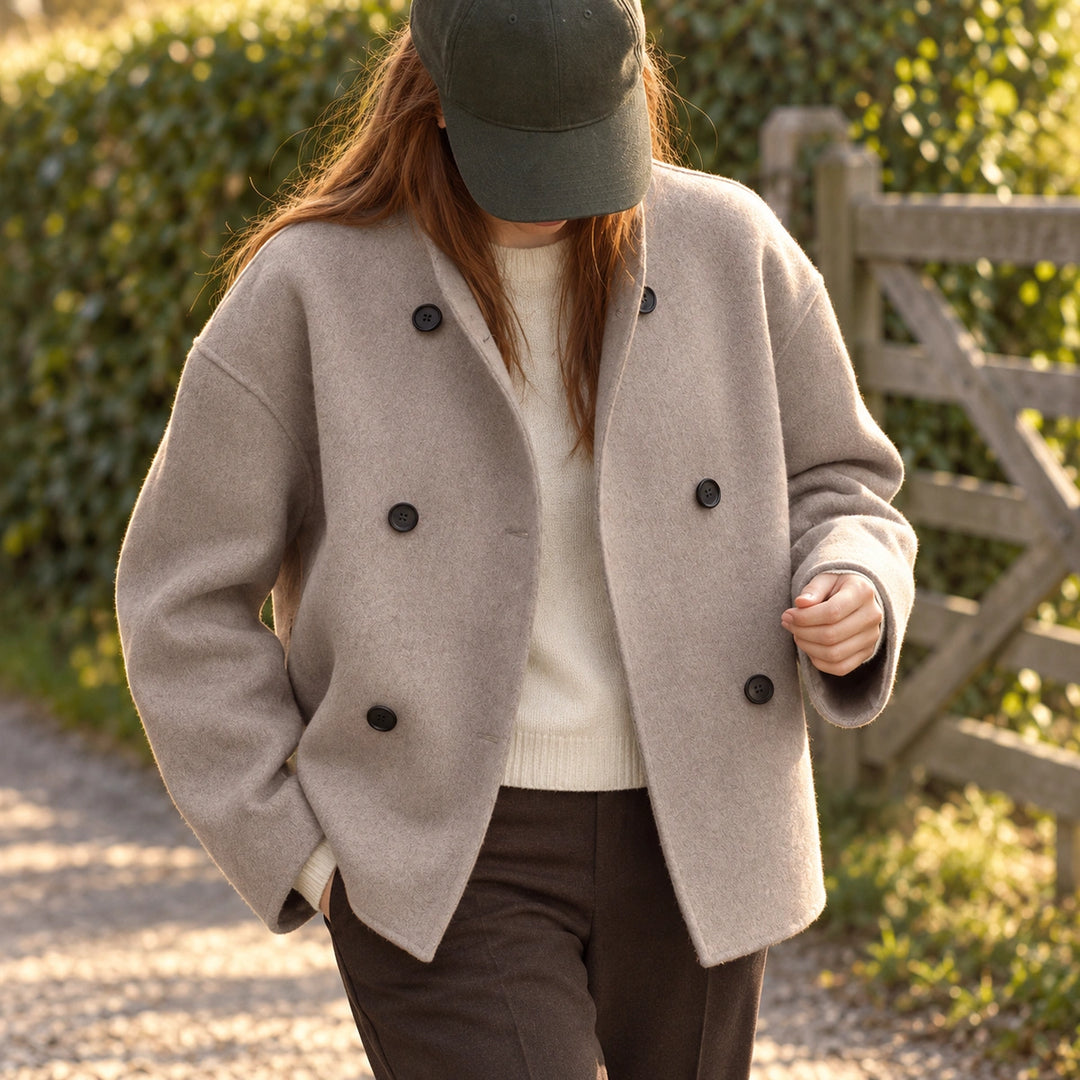 Prudence Wool Cropped Double Breasted Coat - Taupe