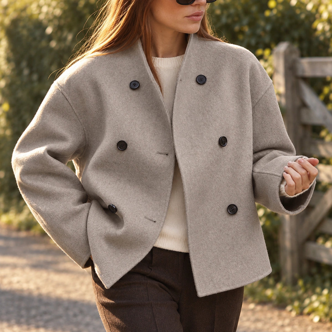 Prudence Wool Cropped Double Breasted Coat - Taupe