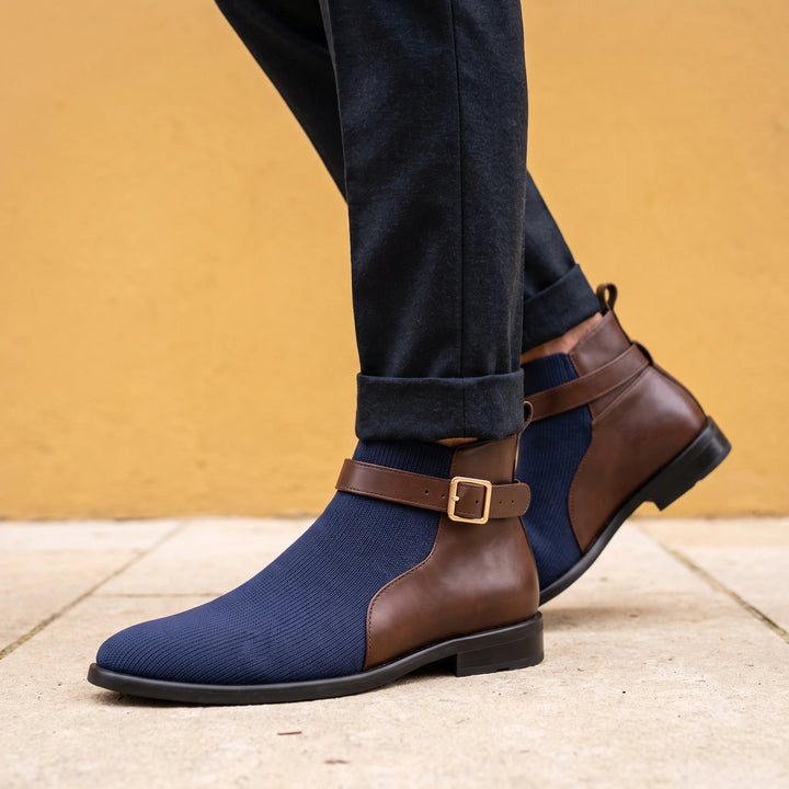 Rafael Orthopedic Buckle Strap Chelsea Boots - Navy