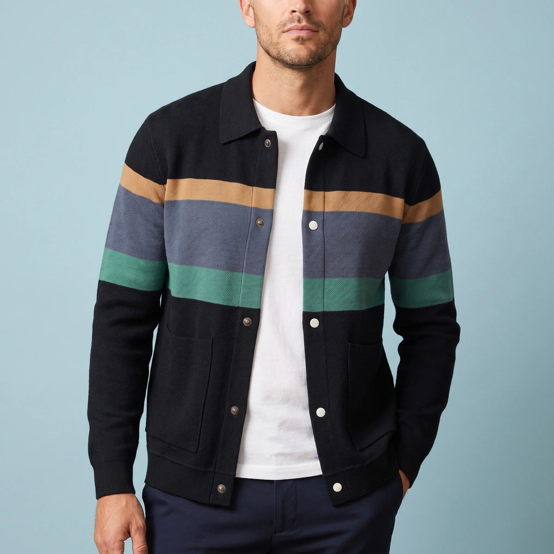 Rafferty Striped Knit Varsity Cardigan - Green