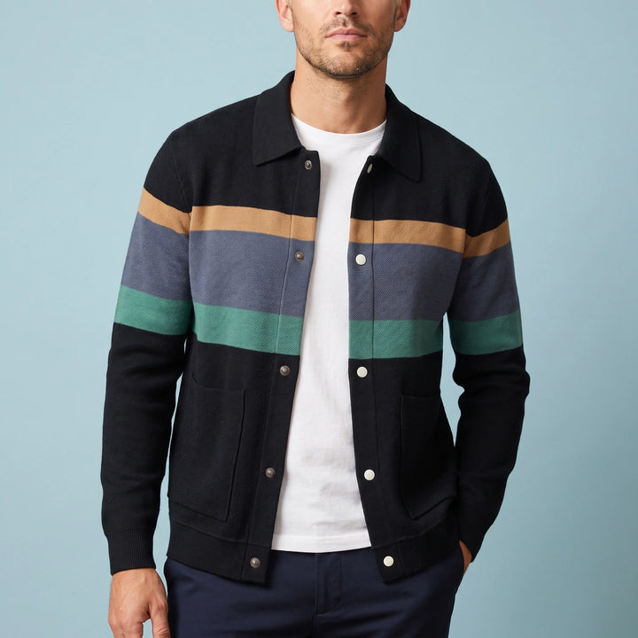 Rafferty Striped Knit Varsity Cardigan - Green