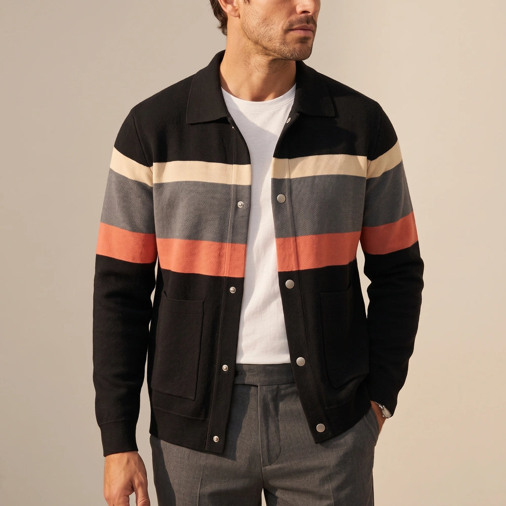 Rafferty Striped Knit Varsity Cardigan - Orange