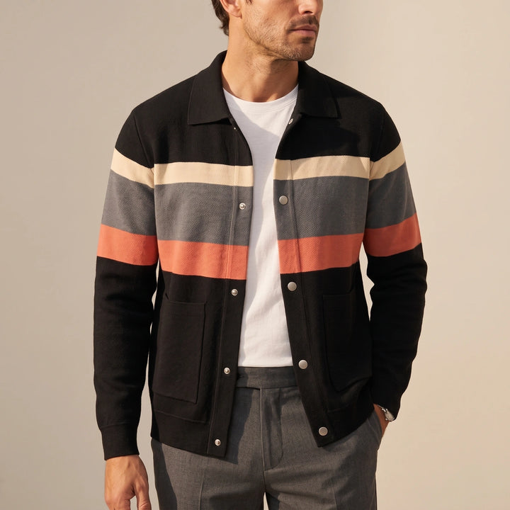 Rafferty Striped Knit Varsity Cardigan - Orange