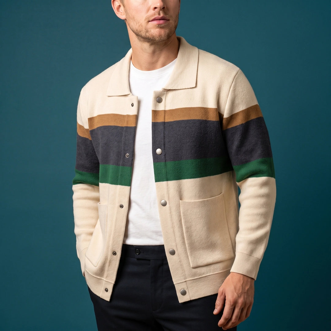 Rafferty Striped Knit Varsity Cardigan - White