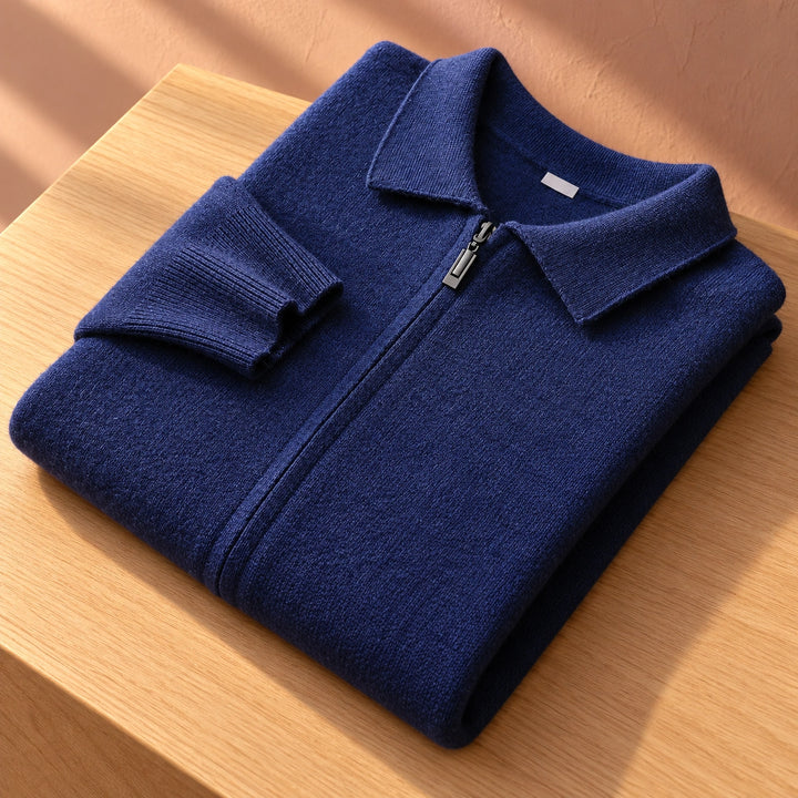 Ralph Merino Wool Spread Collar Zip Jacket - Navy Blue
