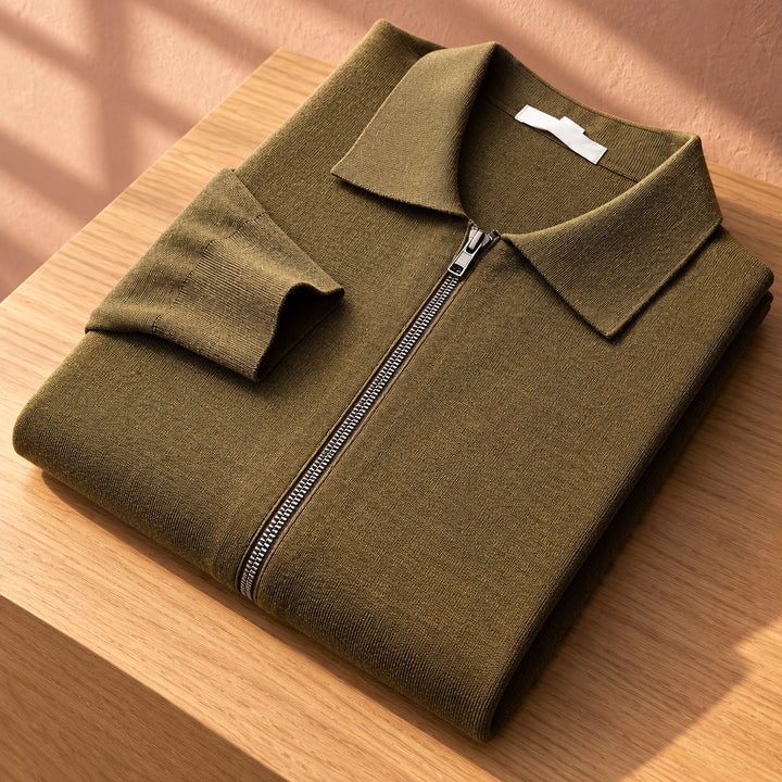Ralph Merino Wool Spread Collar Zip Jacket - Olive Green