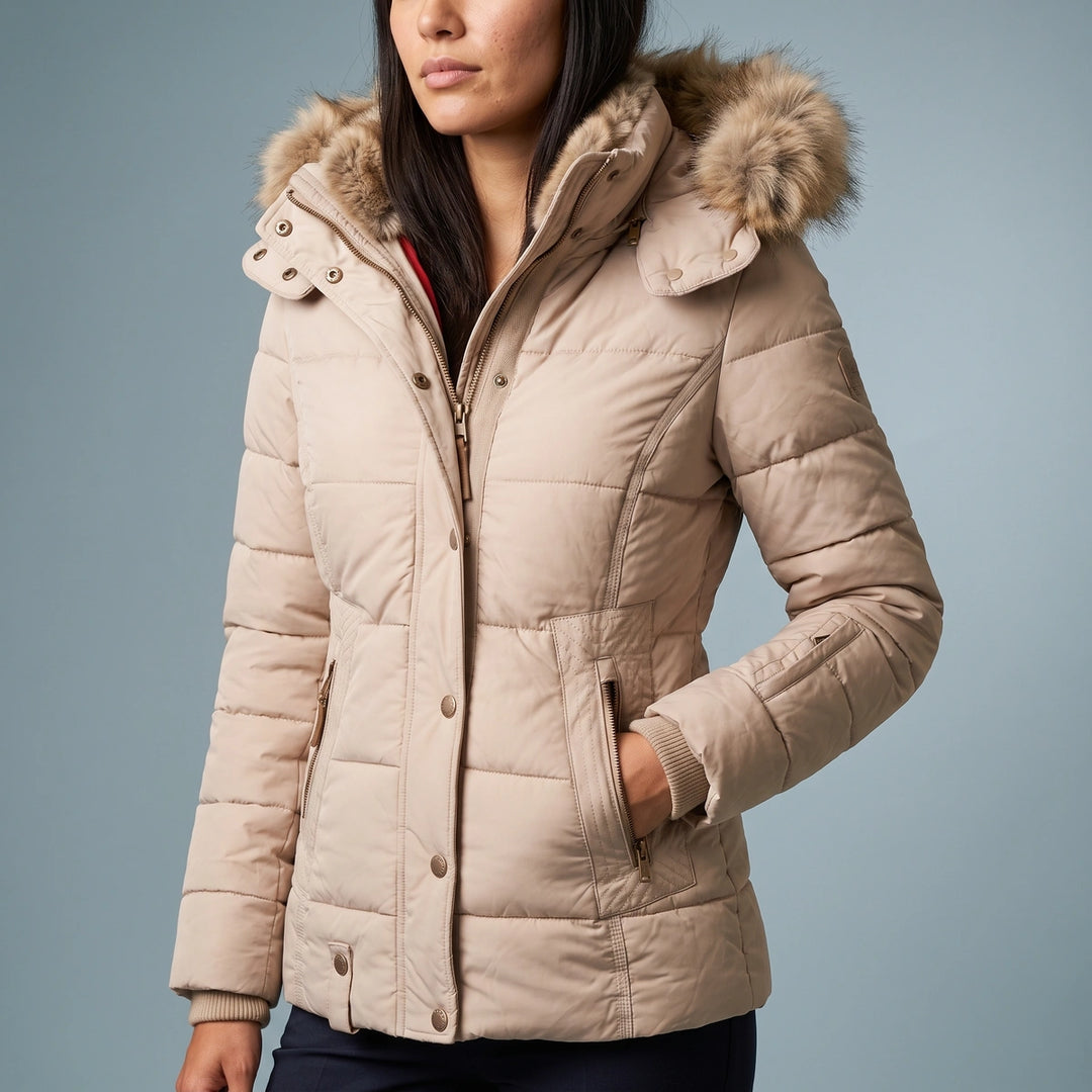 Ramona Faux Fur Hood Puffer Jacket - Beige