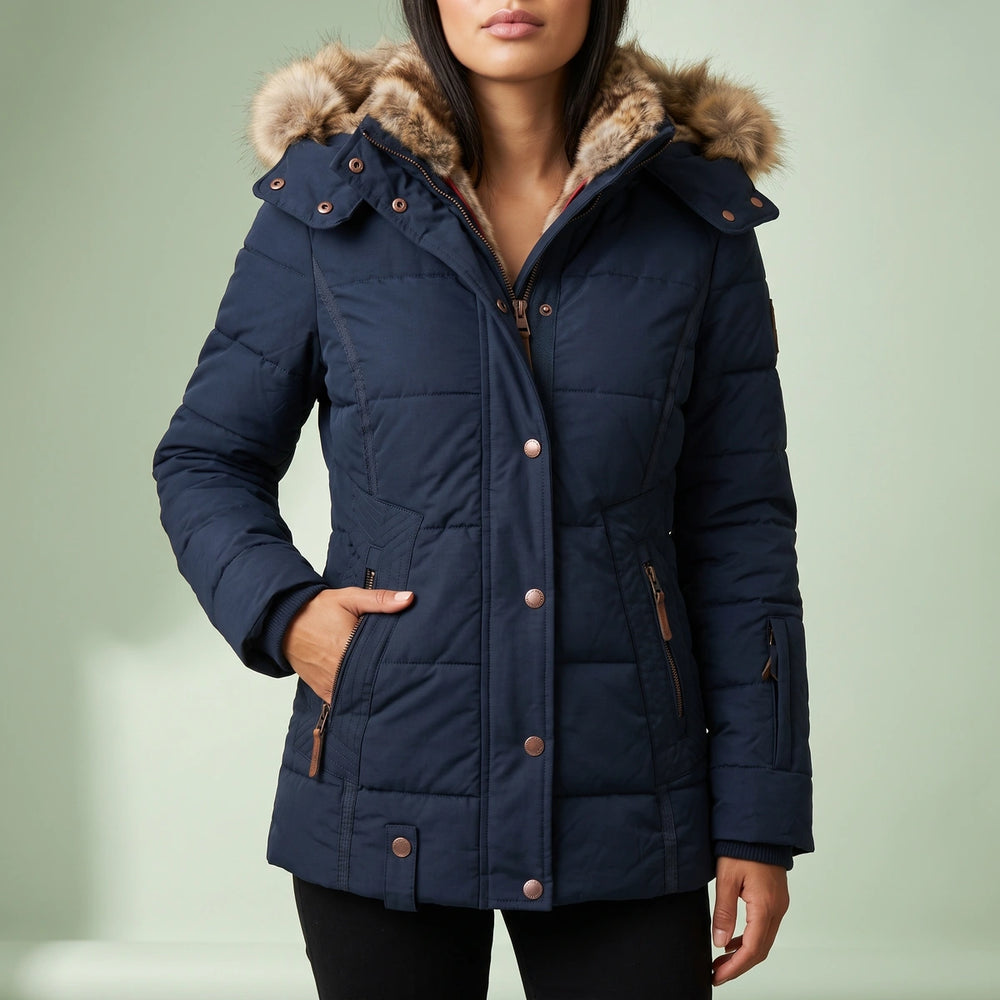Ramona Faux Fur Hood Puffer Jacket - Navy
