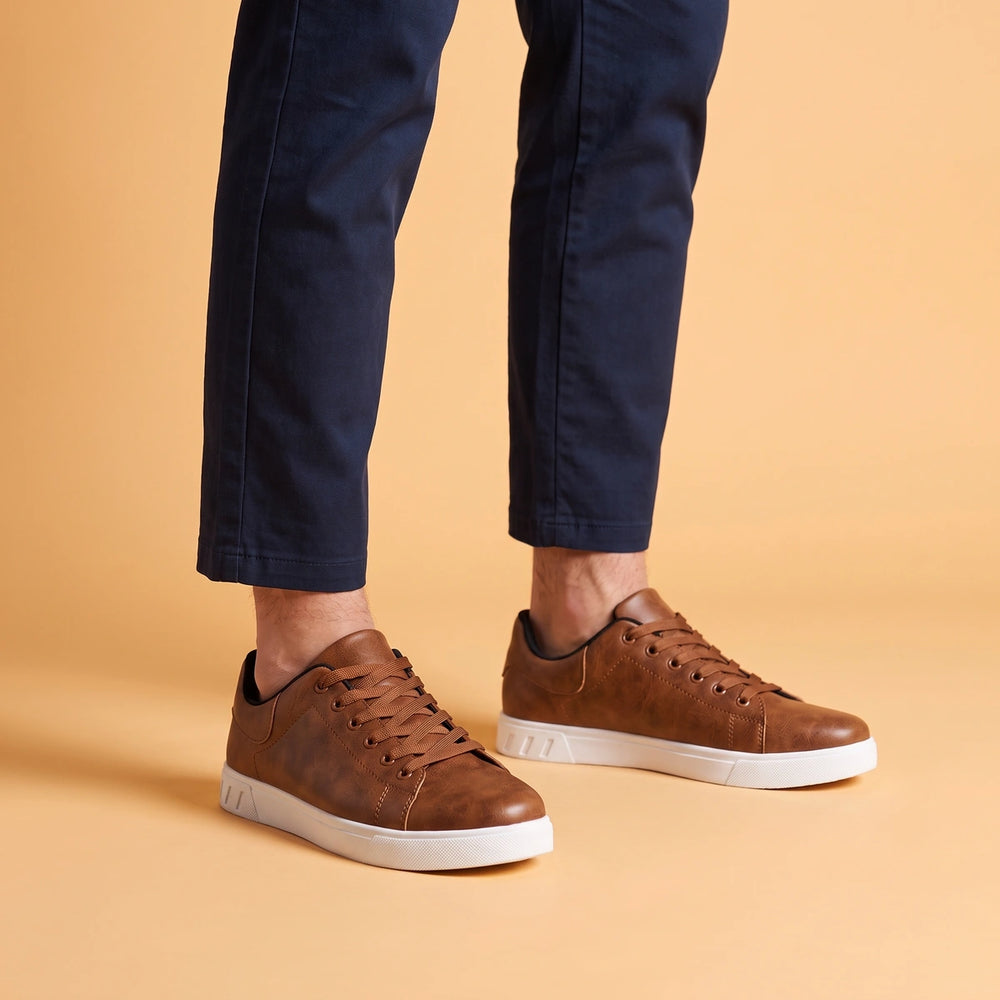 Reed Vegan Leather Court Sneakers - Brown