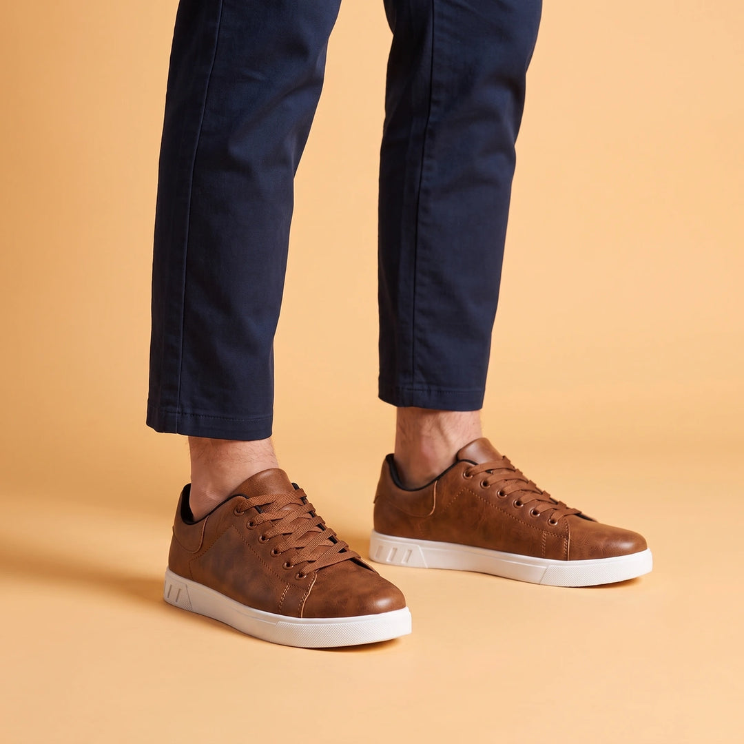 Reed Vegan Leather Court Sneakers - Brown