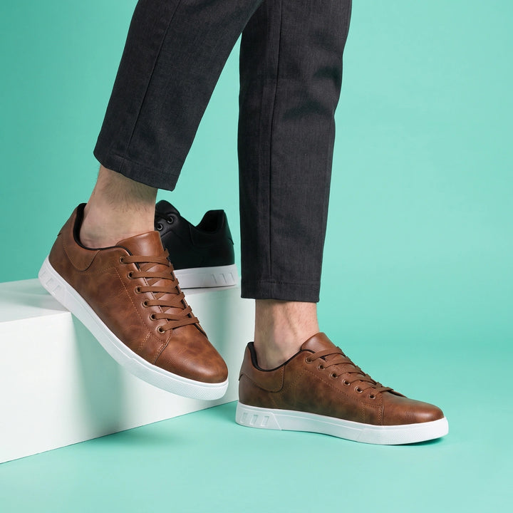 Reed Vegan Leather Court Sneakers - Brown
