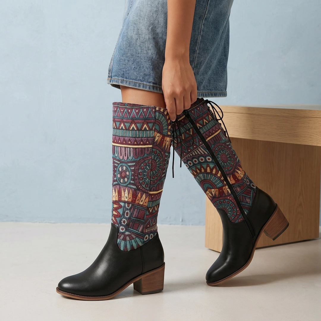Sierra Woven Tapestry Western Boots - Black