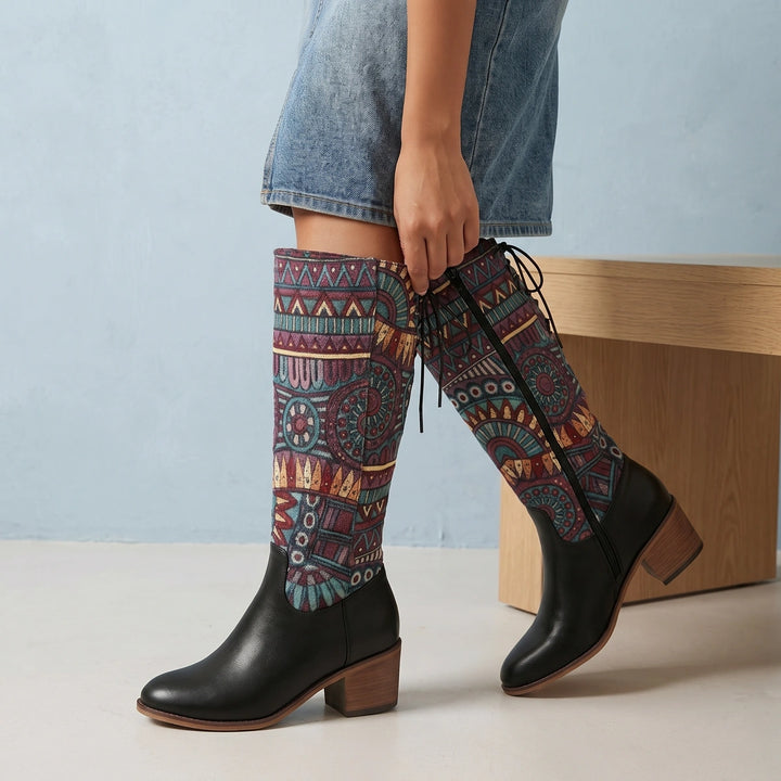 Sierra Woven Tapestry Western Boots - Black