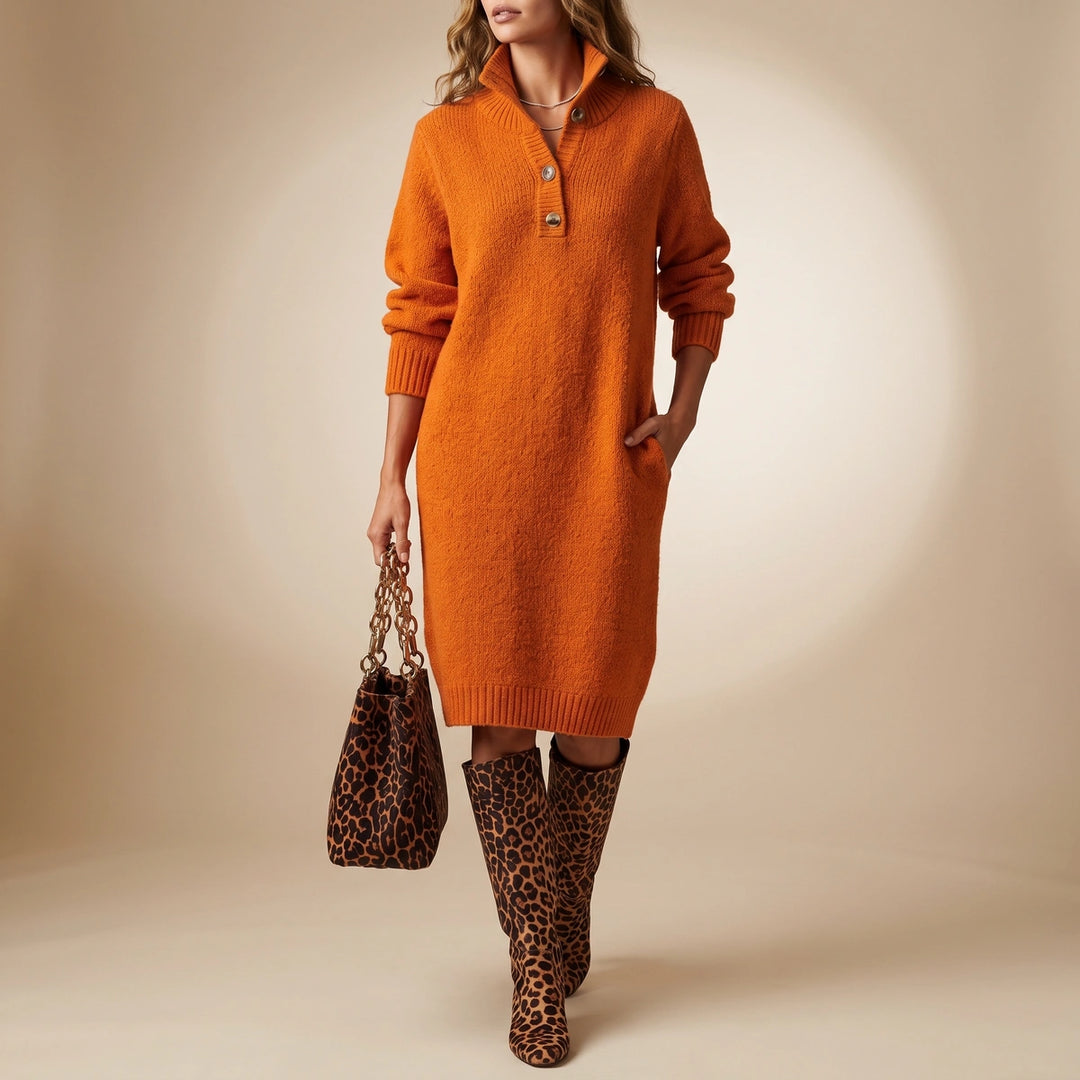 Millicent Women's Ribbed Collar Sweater Dress - Orange