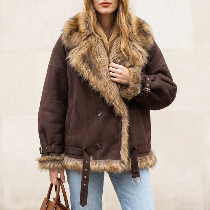 Hortense Faux Fur Collar Leather Jacket