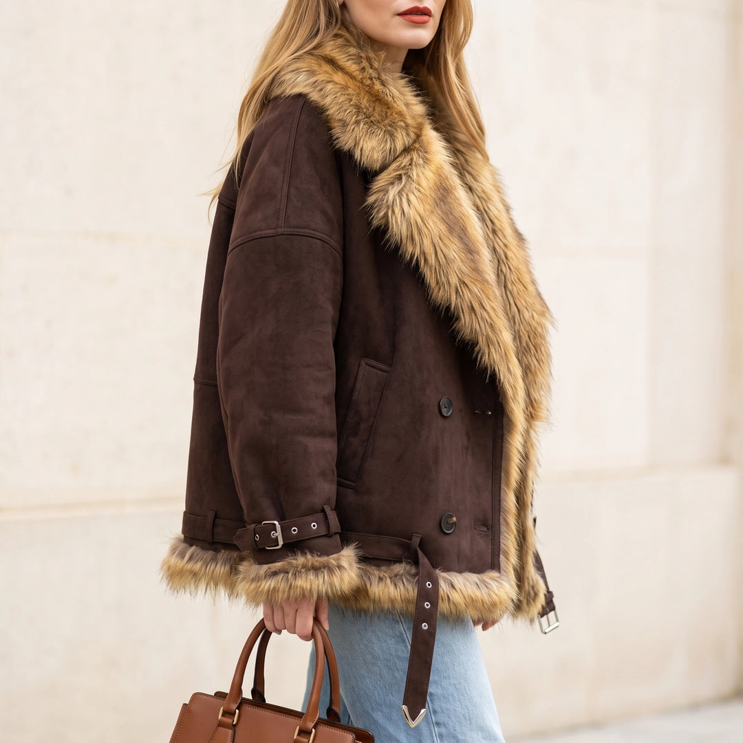Hortense Faux Fur Collar Leather Jacket