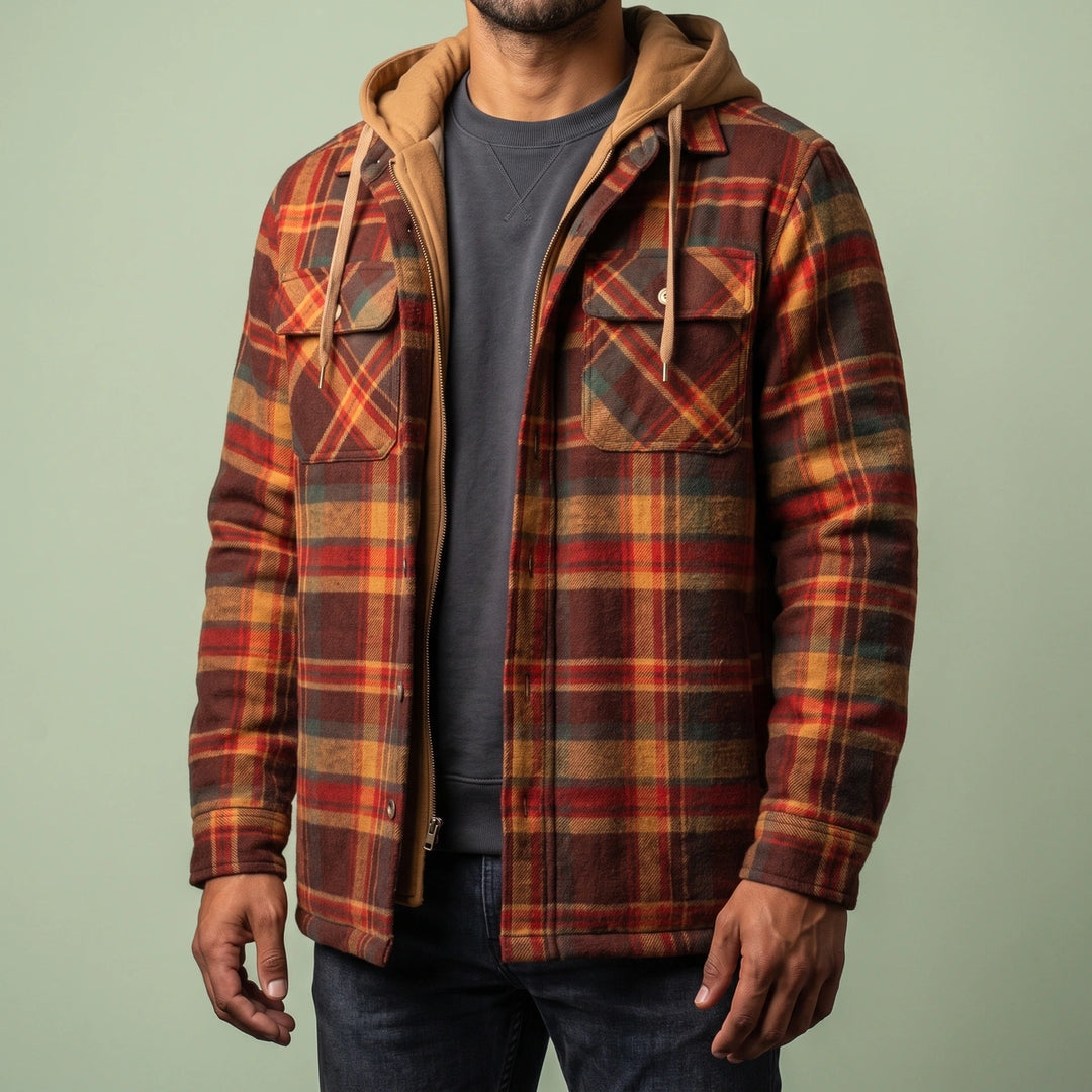 Grant Plaid Fleece Lined Hooded Jacket - Brown