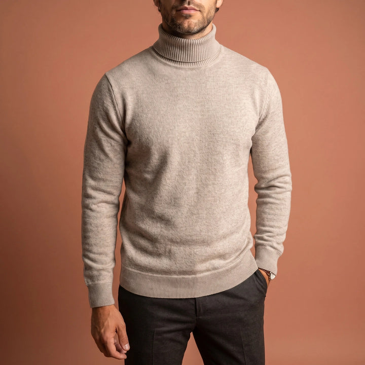 Lucian Ribbed Knit Turtleneck Sweater - Beige