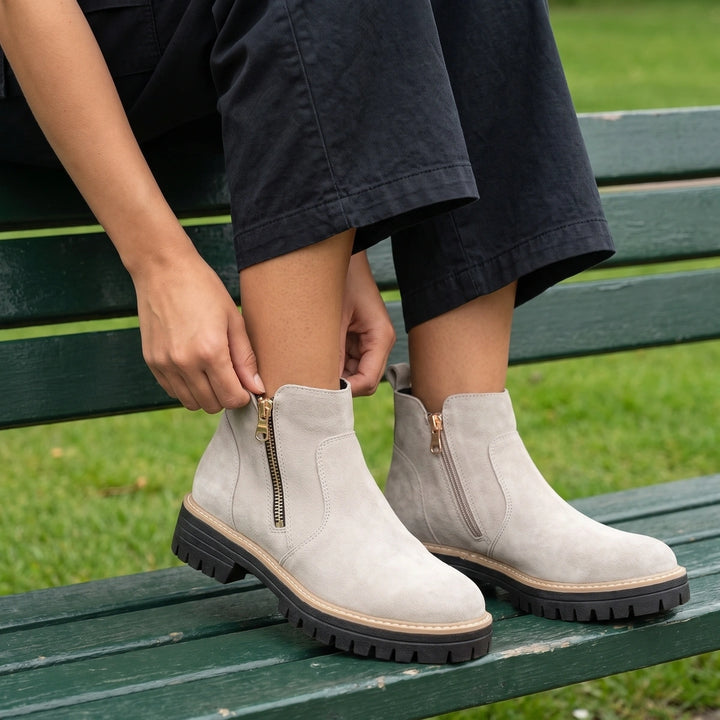 Maeve Suede Lug Sole Chelsea Boots - Beige