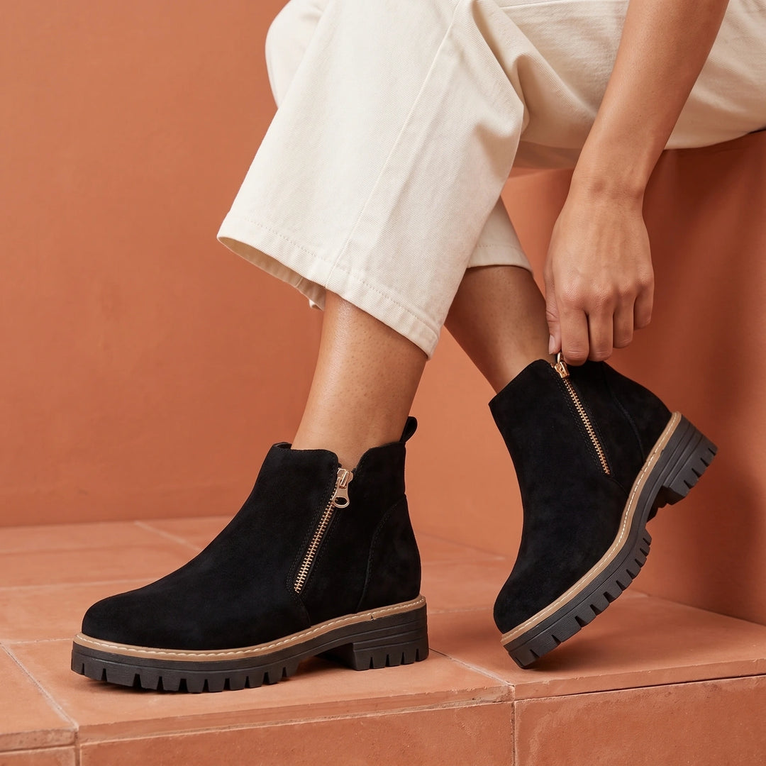 Maeve Suede Lug Sole Chelsea Boots - Black