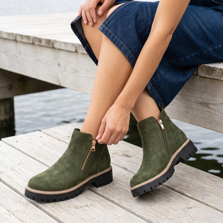 Maeve Suede Lug Sole Chelsea Boots - Green