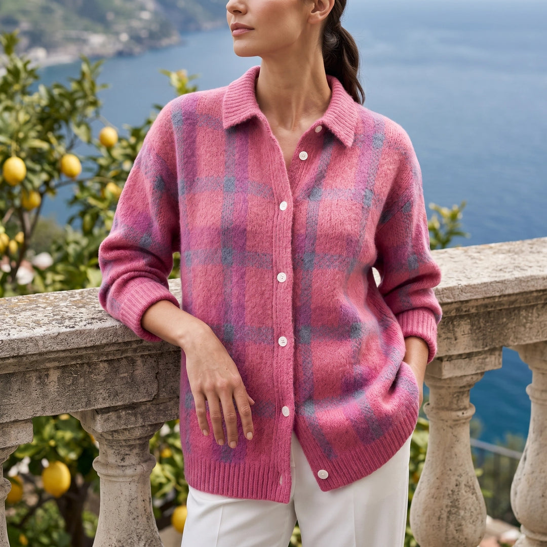 Briony Plaid Brushed Knit Shacket - Pink