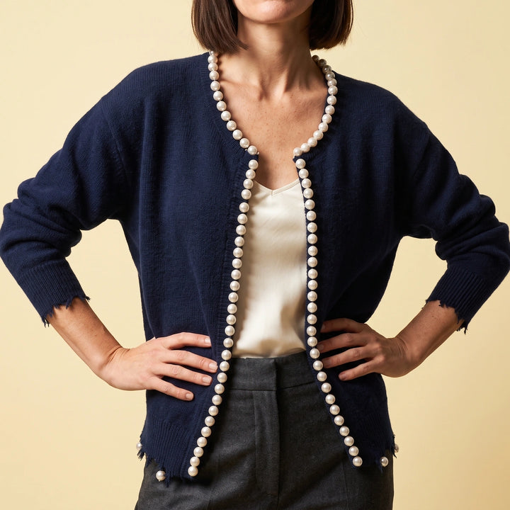 Felicity Pearl Edge Open Front Cardigan - Navy