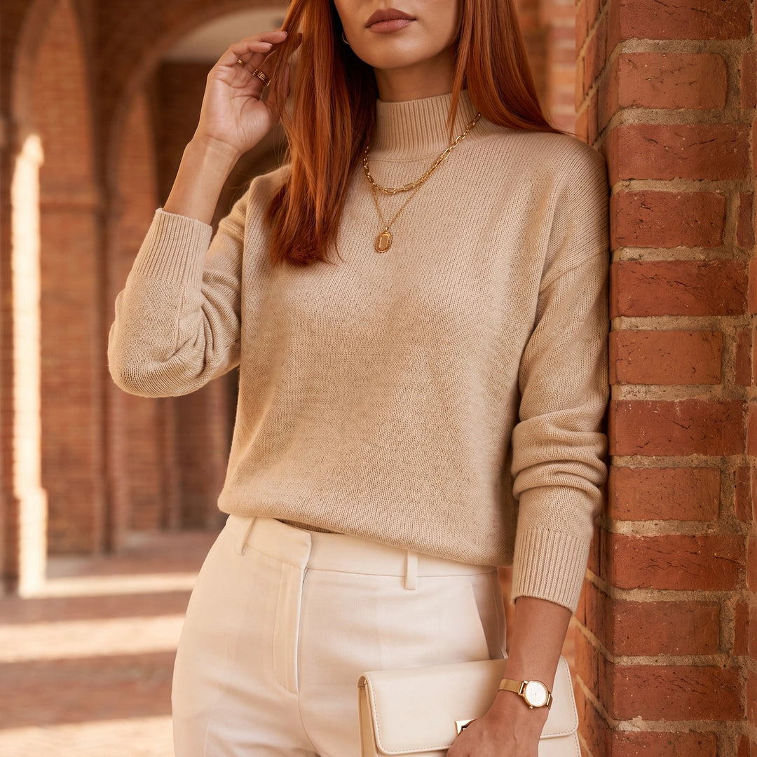 Marit Relaxed Soft Knit Turtleneck Sweater - Beige