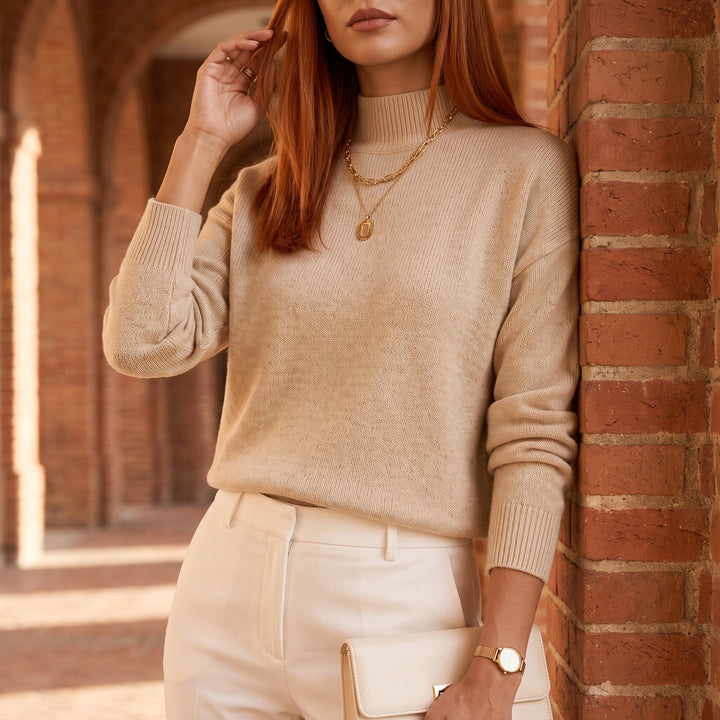 Marit Relaxed Soft Knit Turtleneck Sweater - Beige