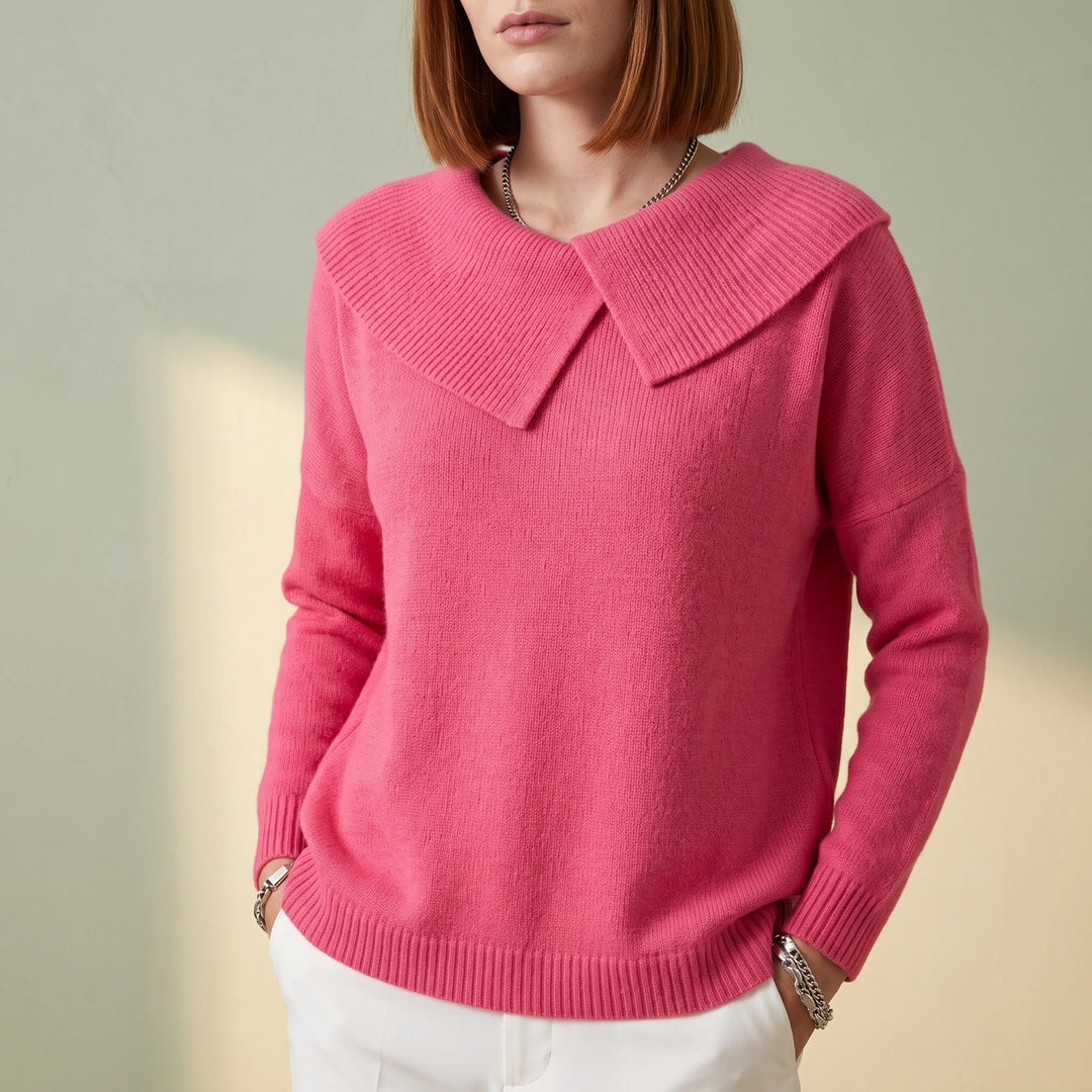Kerensa Wool Blend Fold Over Collar Sweater - Pink