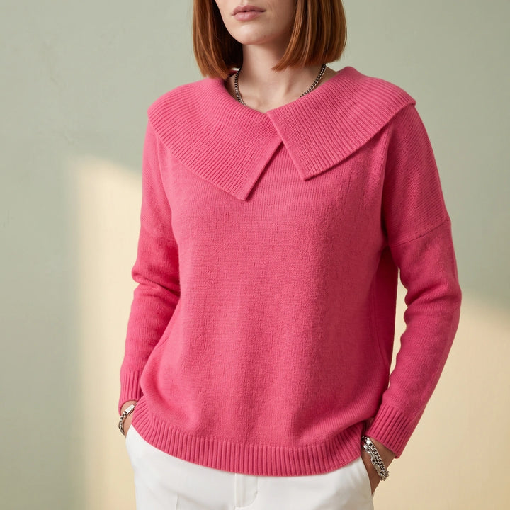Kerensa Wool Blend Fold Over Collar Sweater - Pink
