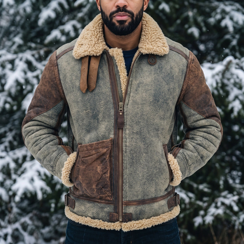 Leopold Sheepskin Lined Leather Jacket - Gray & Coffee