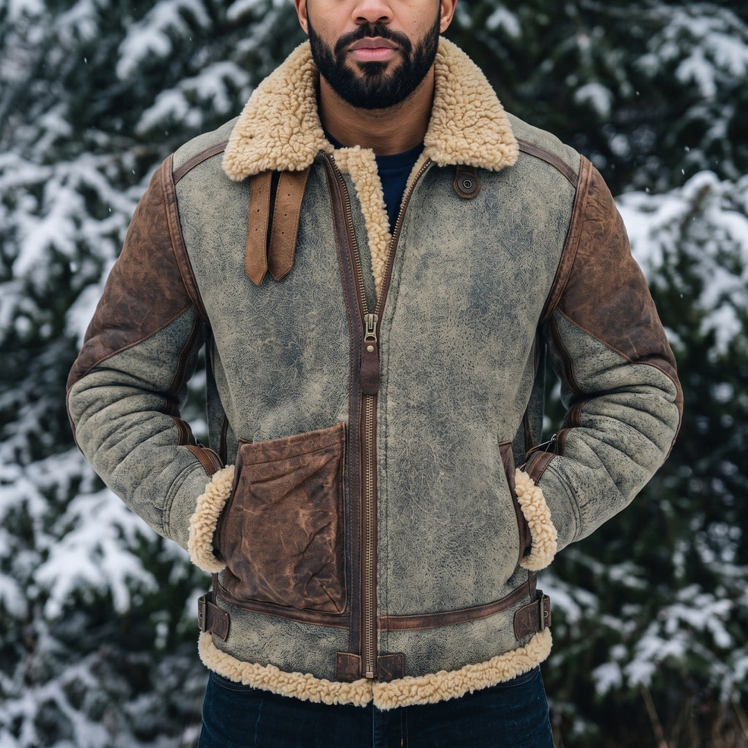 Leopold Sheepskin Lined Leather Jacket - Gray &amp; Coffee