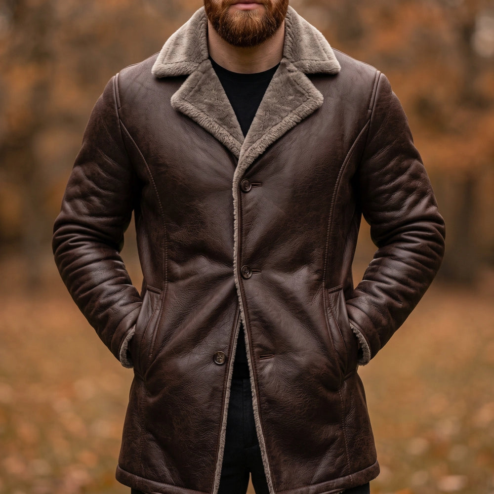 Godfrey Shearling Lined Vegan Leather Coat - Brown