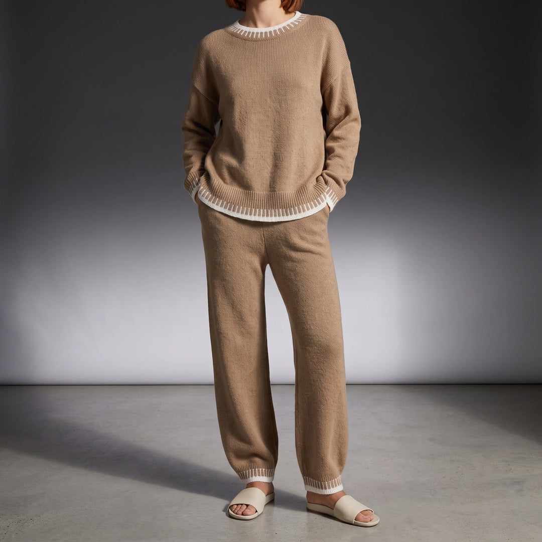 Theodora Women's Contrast Trim Knit Set - Khaki