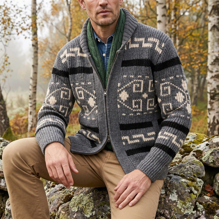 Rhodes Western Jacquard Shawl Cardigan - Gray