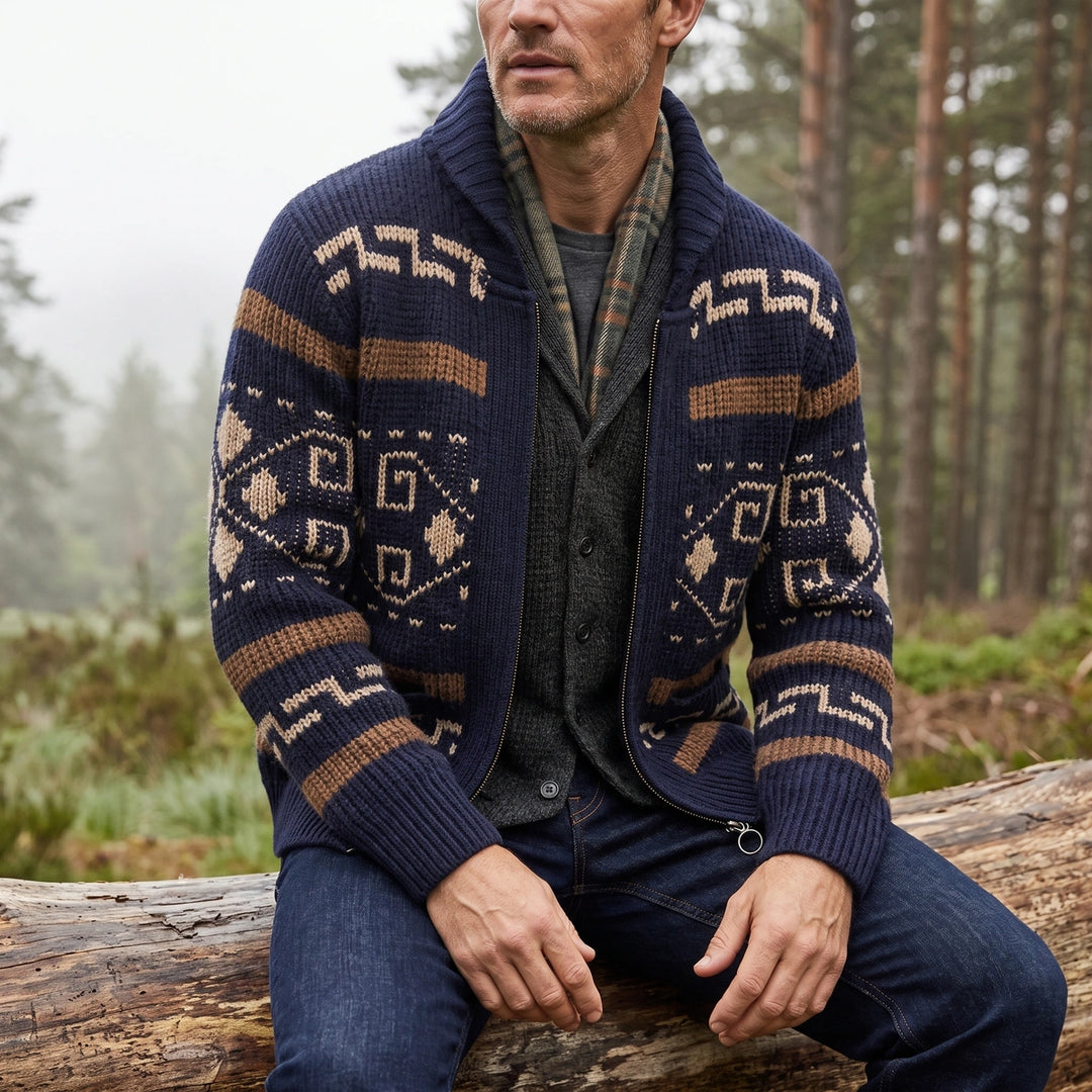 Rhodes Western Jacquard Shawl Cardigan - Navy