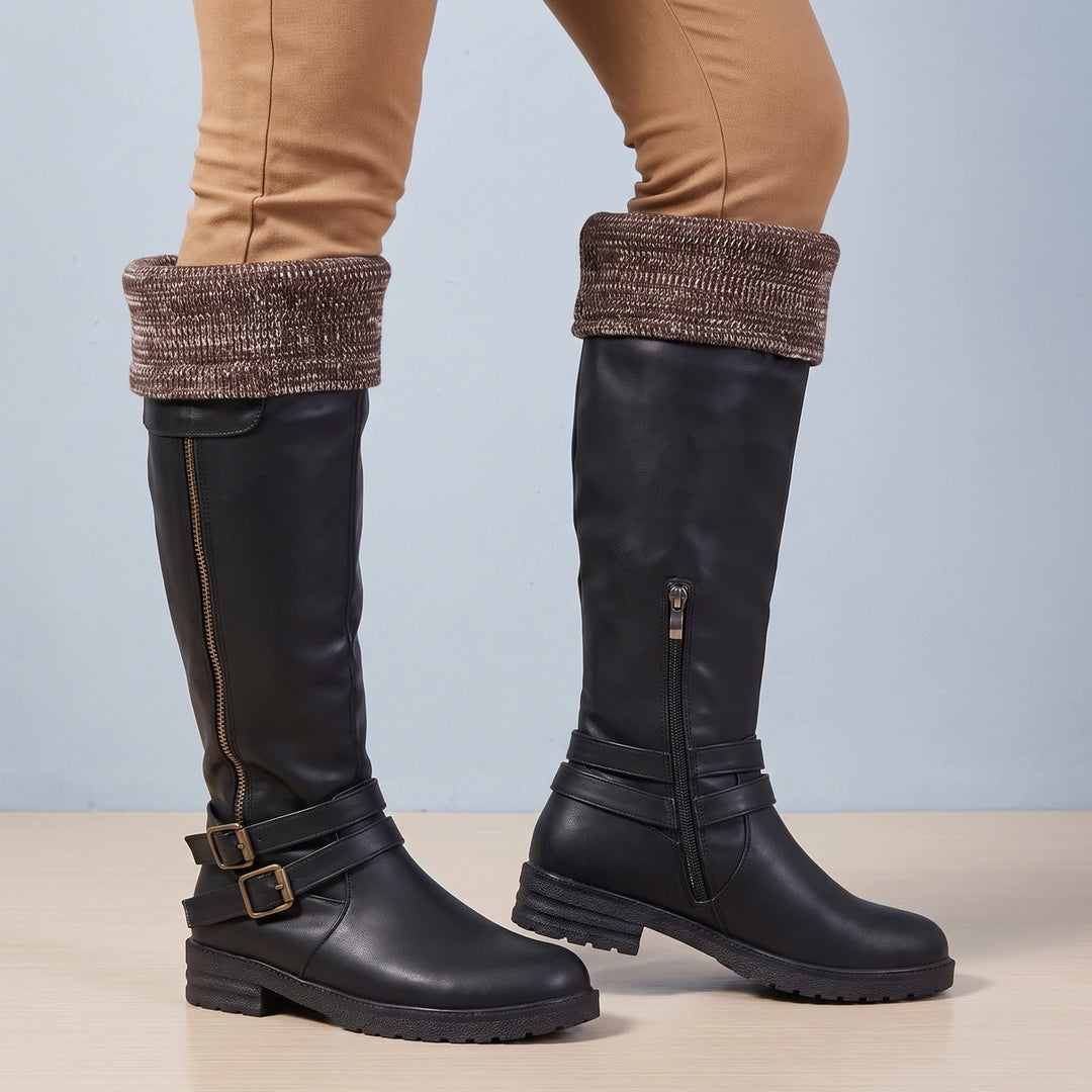 Roberta Knit Cuff Water Resistant Boots - Black