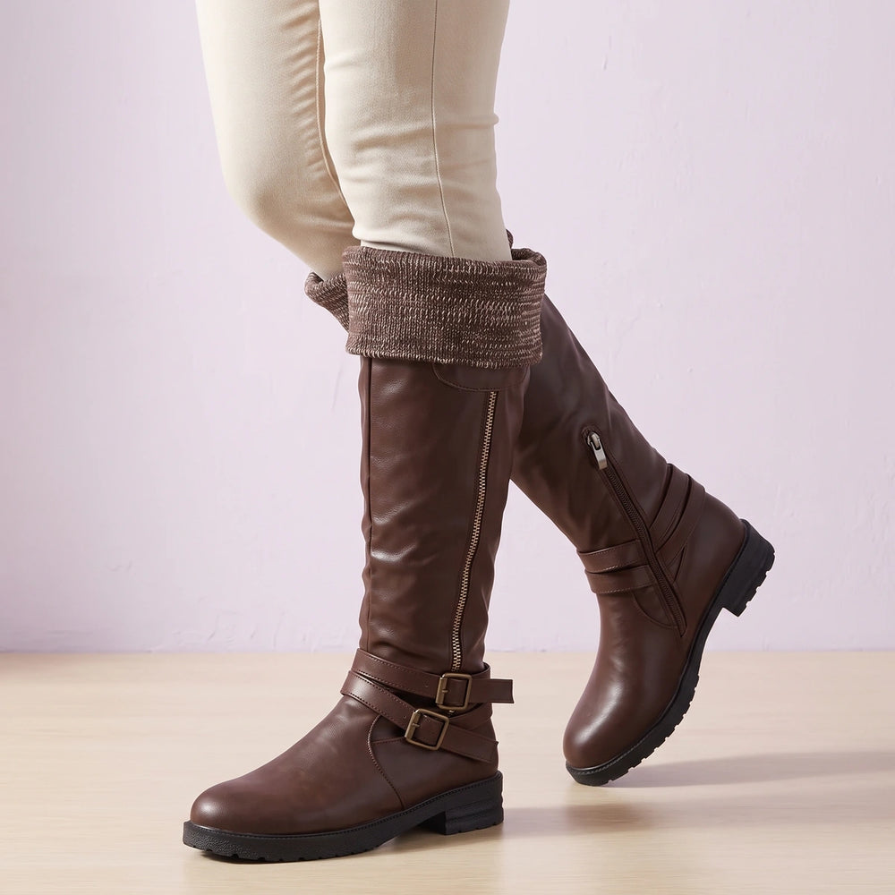Roberta Knit Cuff Water Resistant Boots - Dark Brown