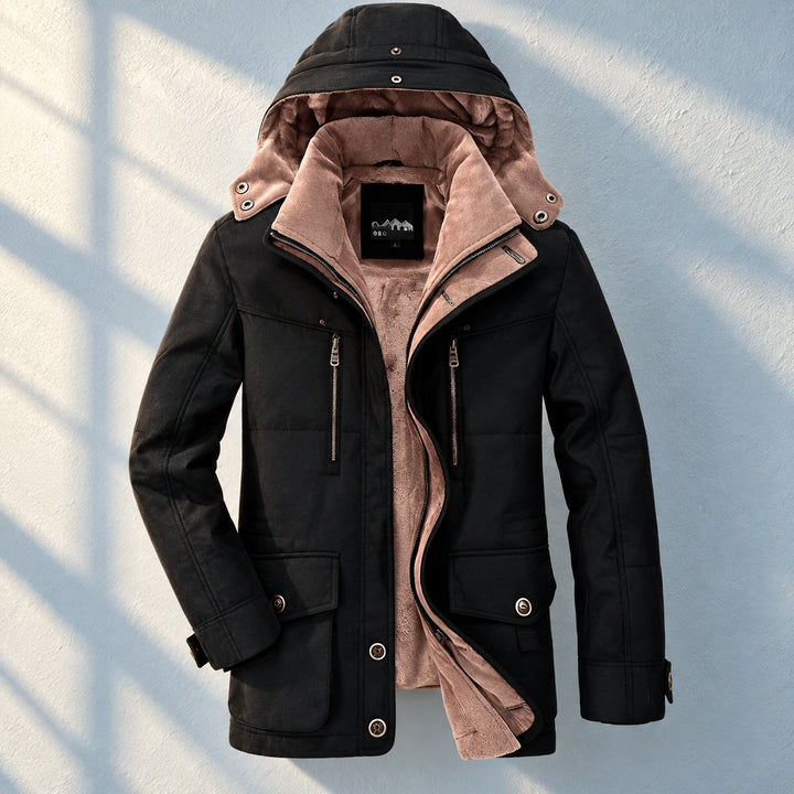 Rodney Fleece Lined Hooded Canvas Parka - Black