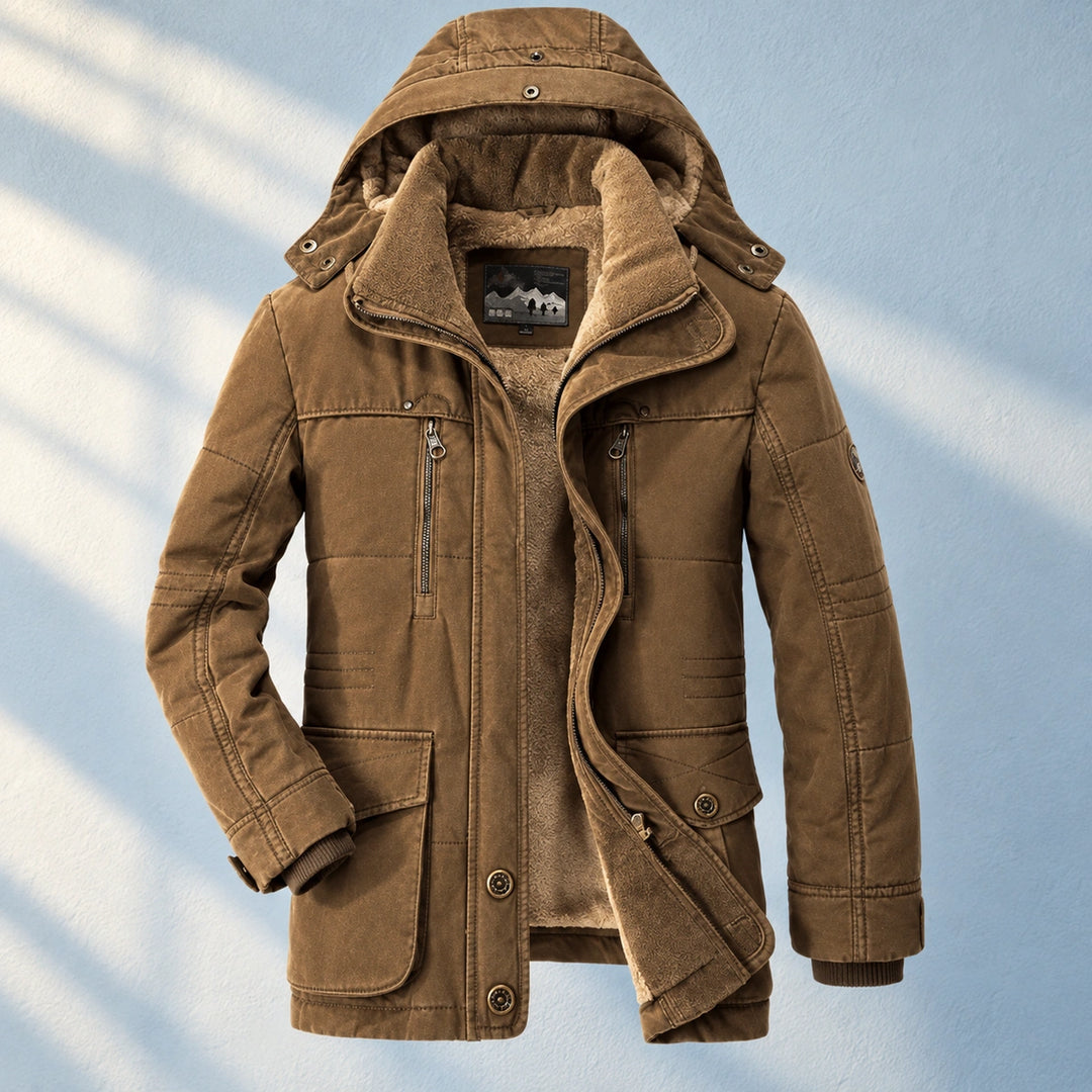 Rodney Fleece Lined Hooded Canvas Parka - Brown